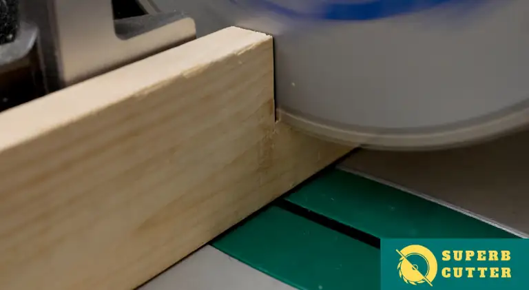 10 inch miter saw cutting a 2x4 board